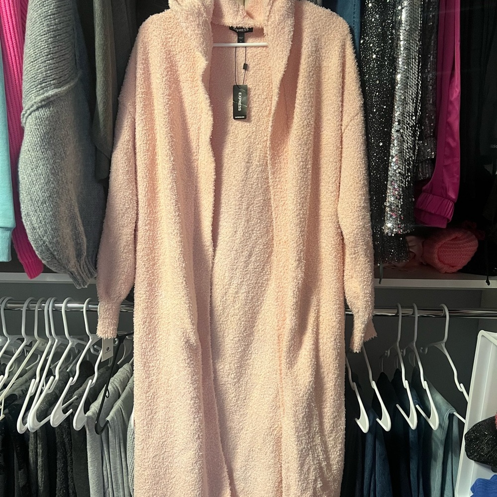Express Pink Hooded Long Cardigan